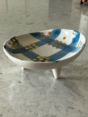 Anthropologie Bridget Bodenham Ceramic Trinket Dish with Feet - Blue and Gold